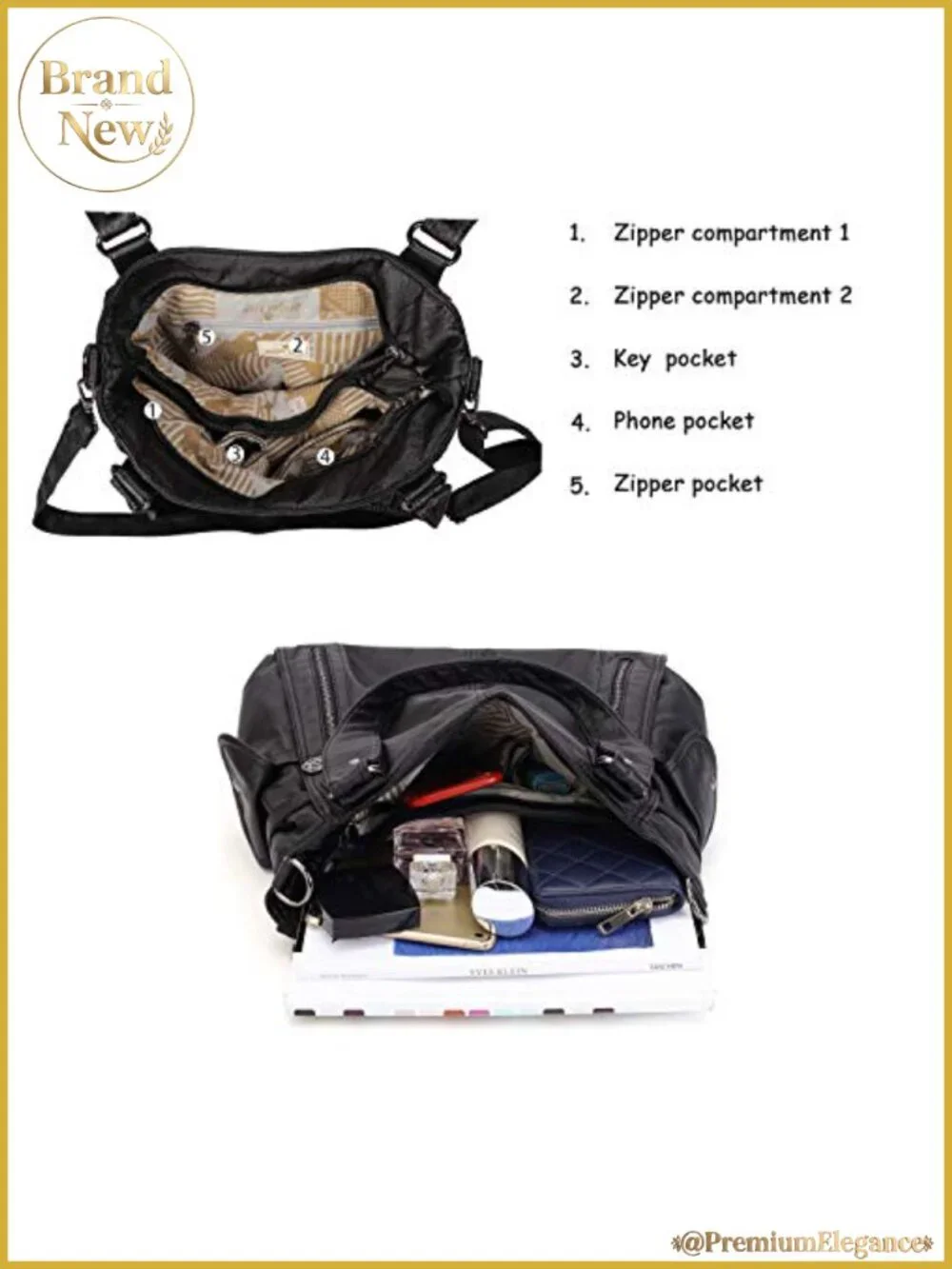 Women's Vegan Leather Hobo Handbag with Adjustable Strap